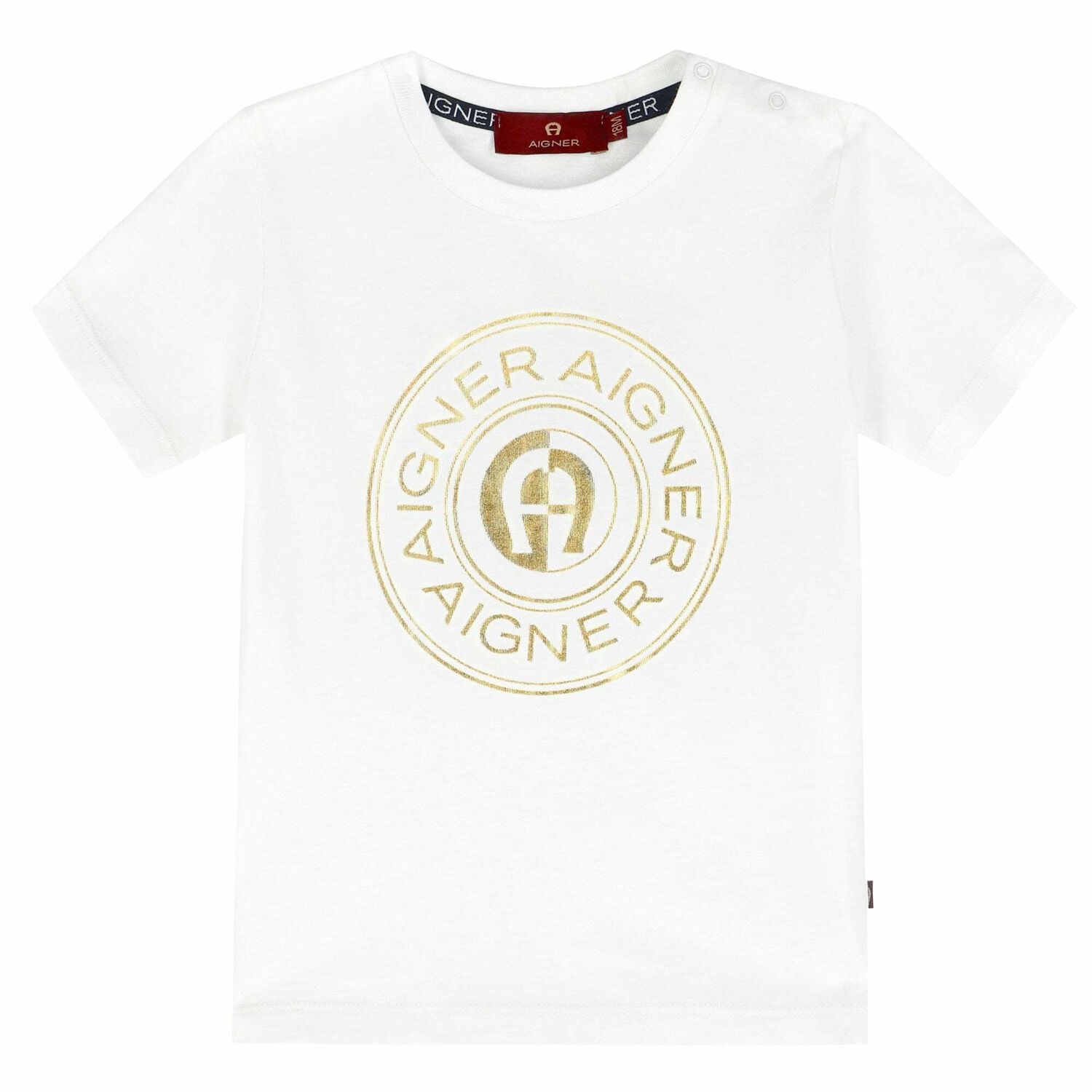 Younger Boys White & Gold Logo T-Shirt, 2, hi-res