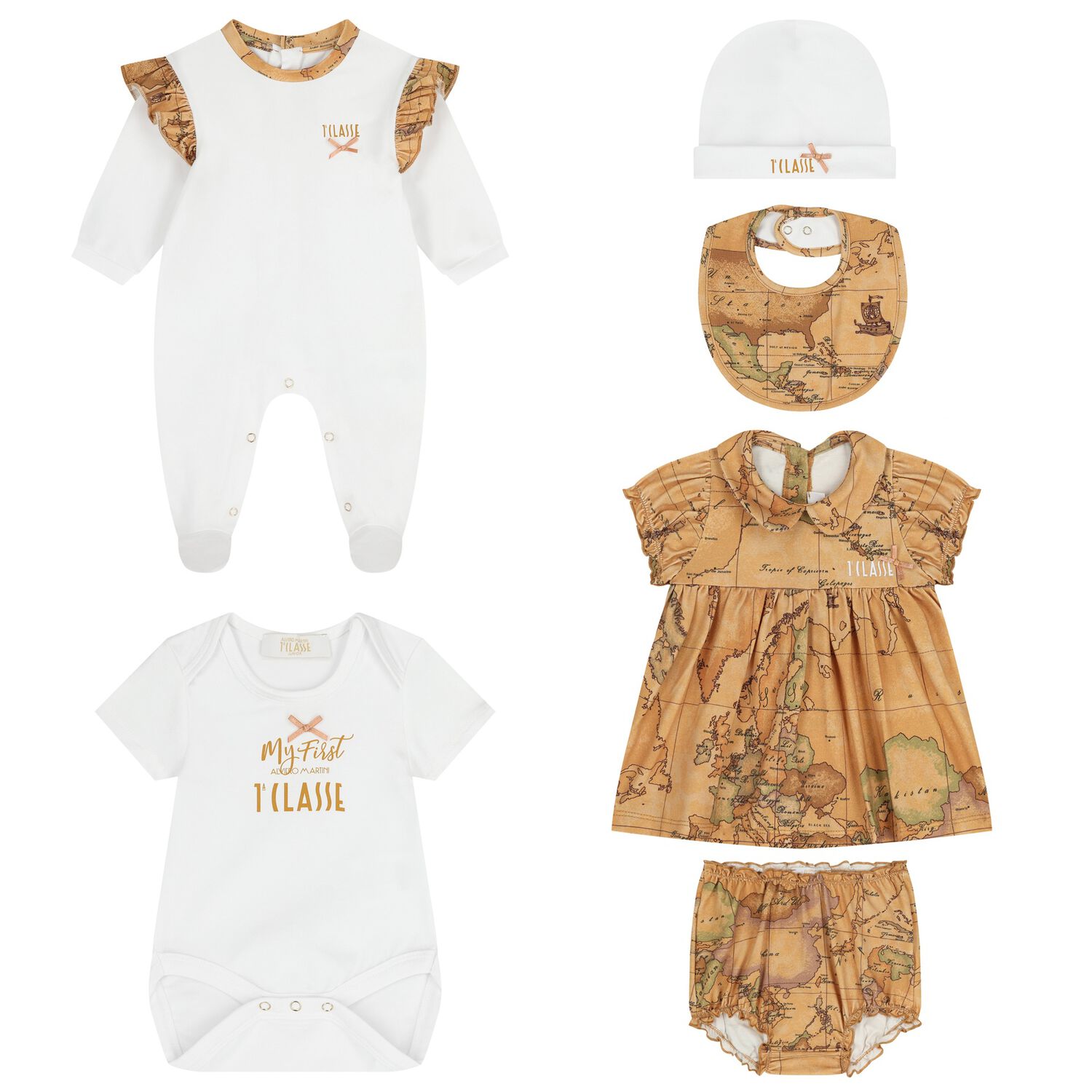 Baby Girls White & Beige Geo Map Gift Set, 2, hi-res