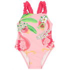 Younger Girls Pink Flamingo Swimsuit, 1, hi-res