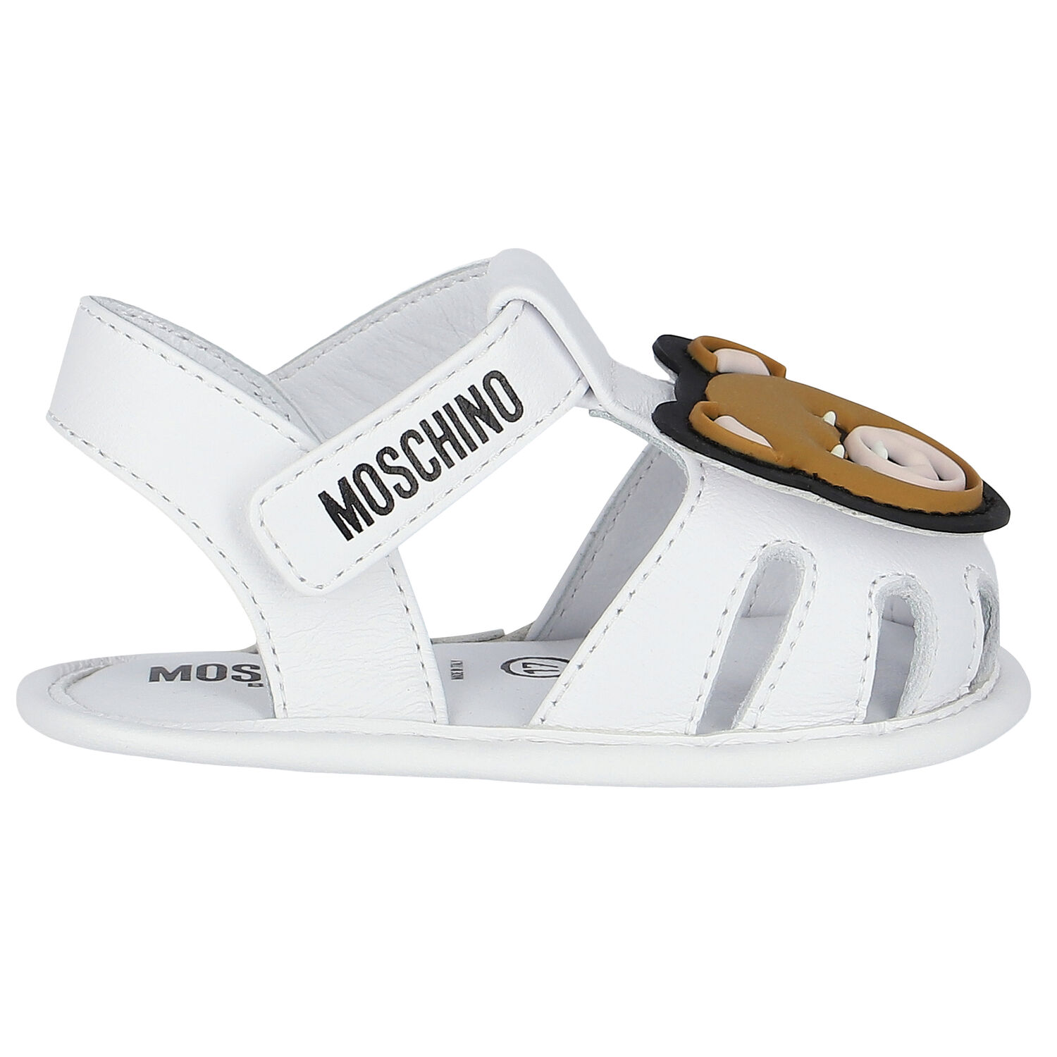 White Teddy Bear Logo Baby Sandals, 1, hi-res