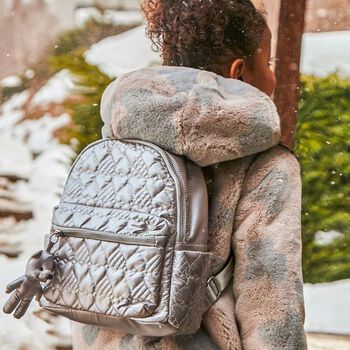 Girls Silver Quilted Backpack