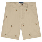 Boys Beige Logo Shorts, 1, hi-res