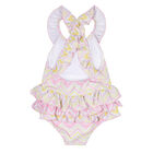 Girls White & Yellow Zig Zag Swimsuit, 1, hi-res