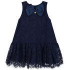 Girls Navy Blue Lace Dress, 1, hi-res