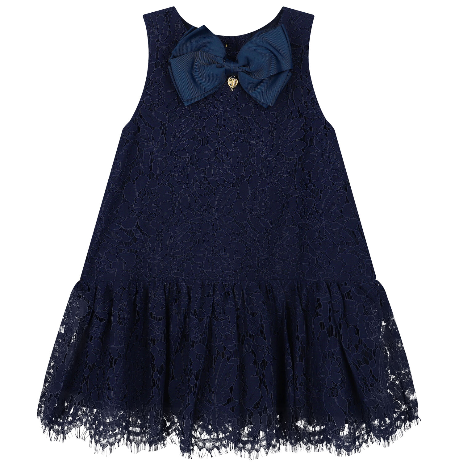 Girls Navy Blue Lace Dress, 1, hi-res