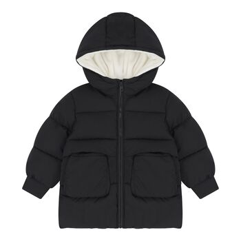 جاكت اولاد منفوخ ومبطن بالشعار باللون الاسود 