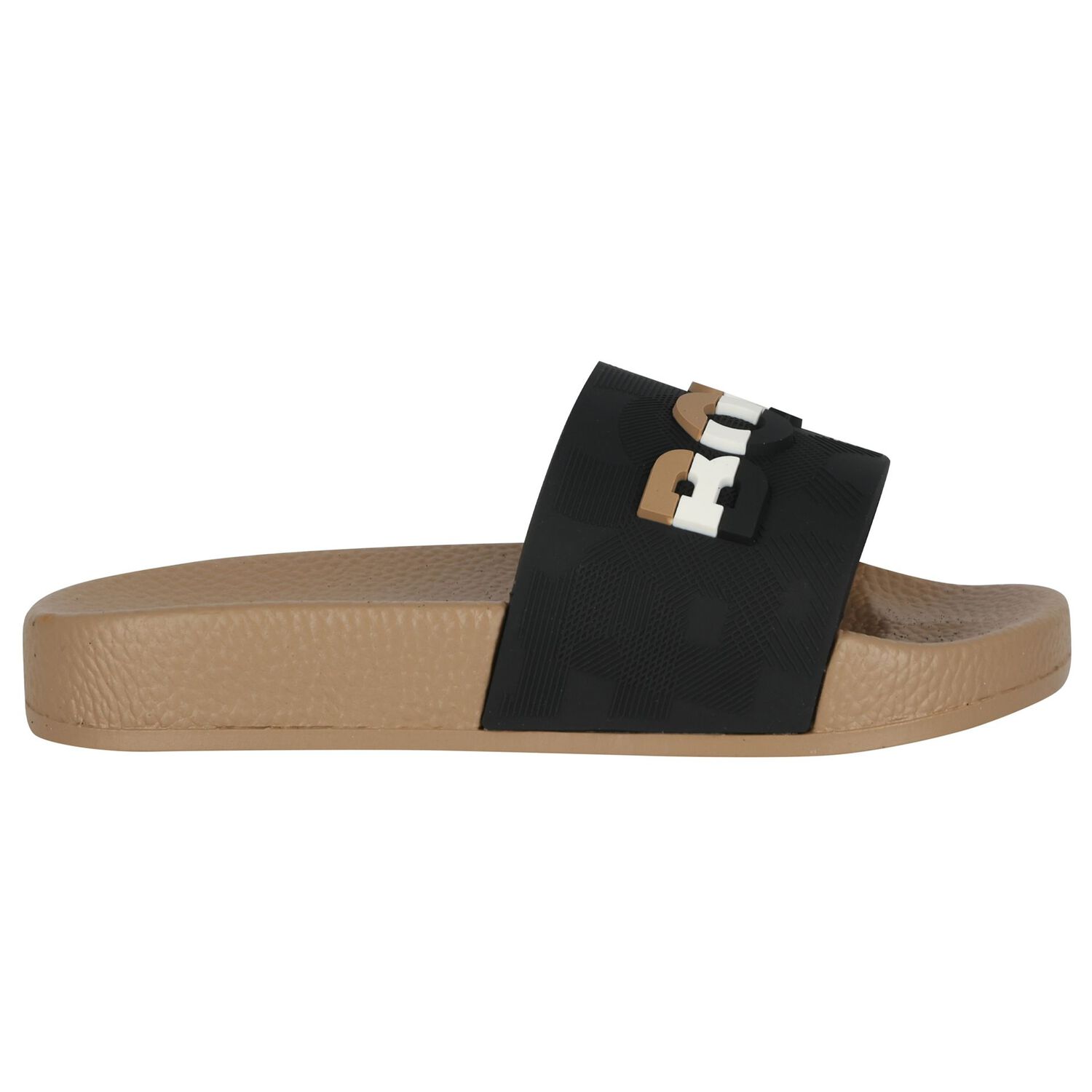 Boys Black & Beige Logo Sliders, 1, hi-res