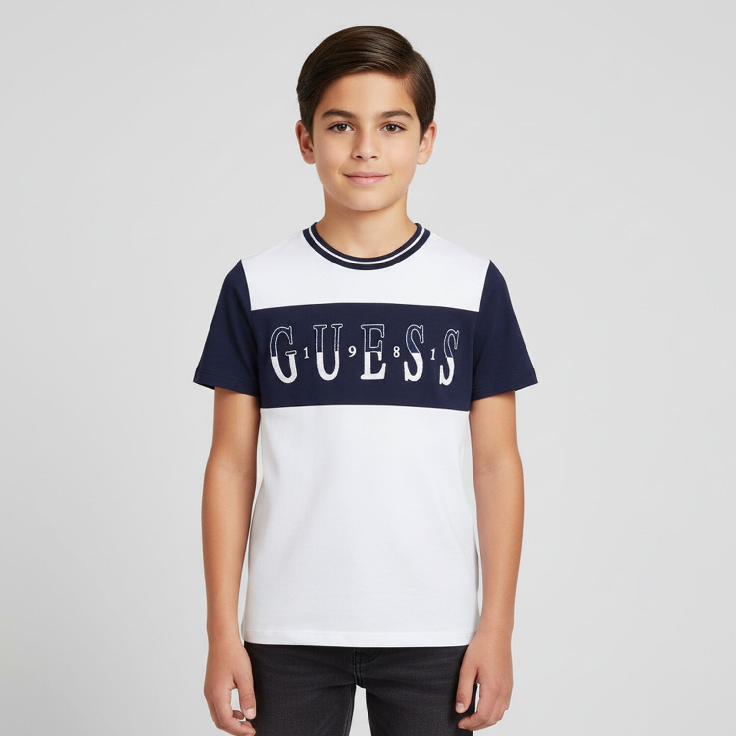 Boys White & Navy Blue Logo T-Shirt, 1, hi-res image number null