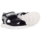 Black & White Younger Logo Velcro Sandals, 1, hi-res