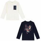 Boys Ivory & Navy Long Sleeve Tops ( 2-Pack ), 1, hi-res