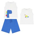 Baby Boys Blue Dino Cotton Shorts Sets ( 3 Piece Set ), 2, hi-res