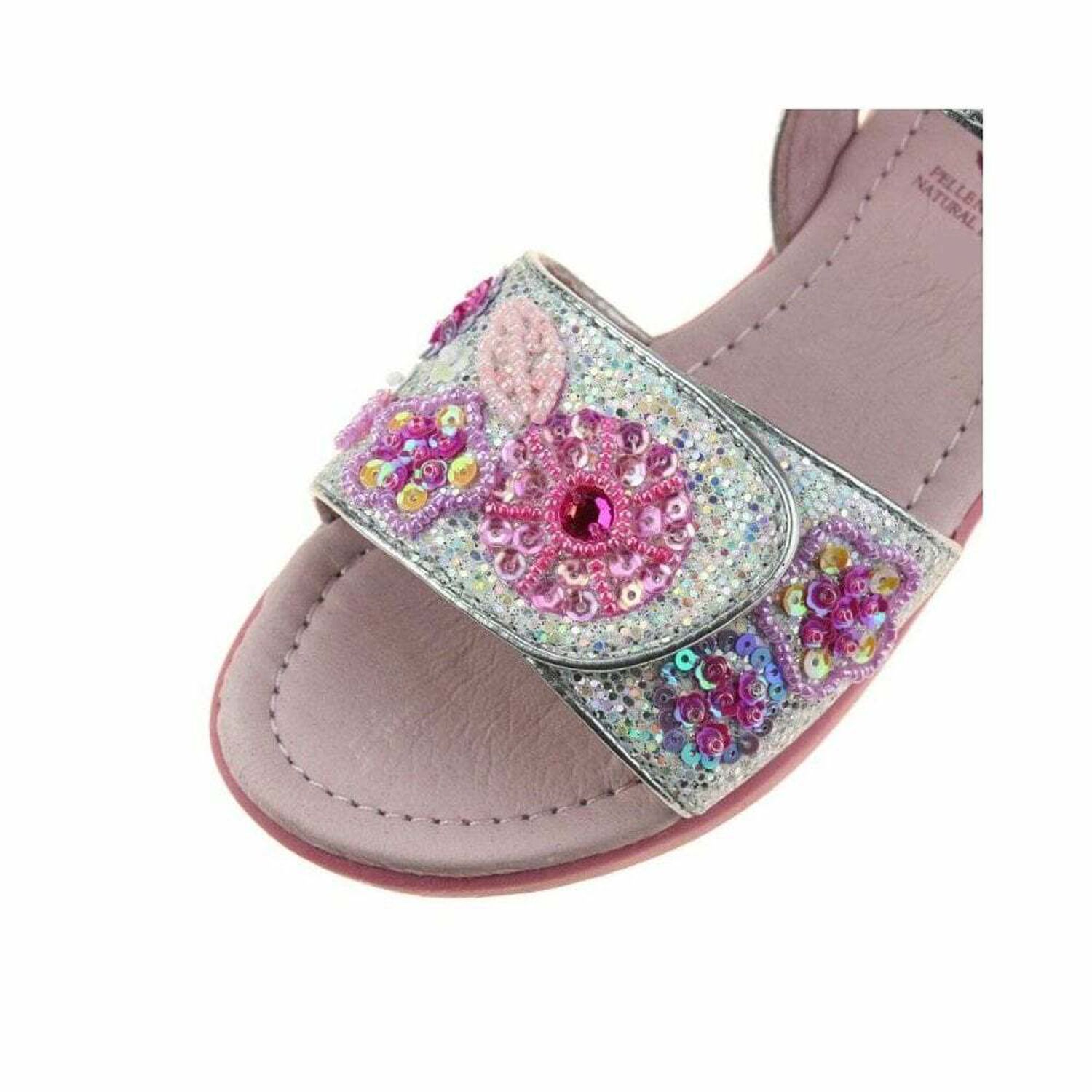 Girls Glitter Silver and Pink Sandals, 1, hi-res