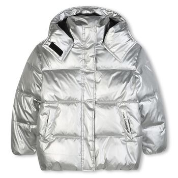 Girls Silver Hooded Puffer Jacket 
