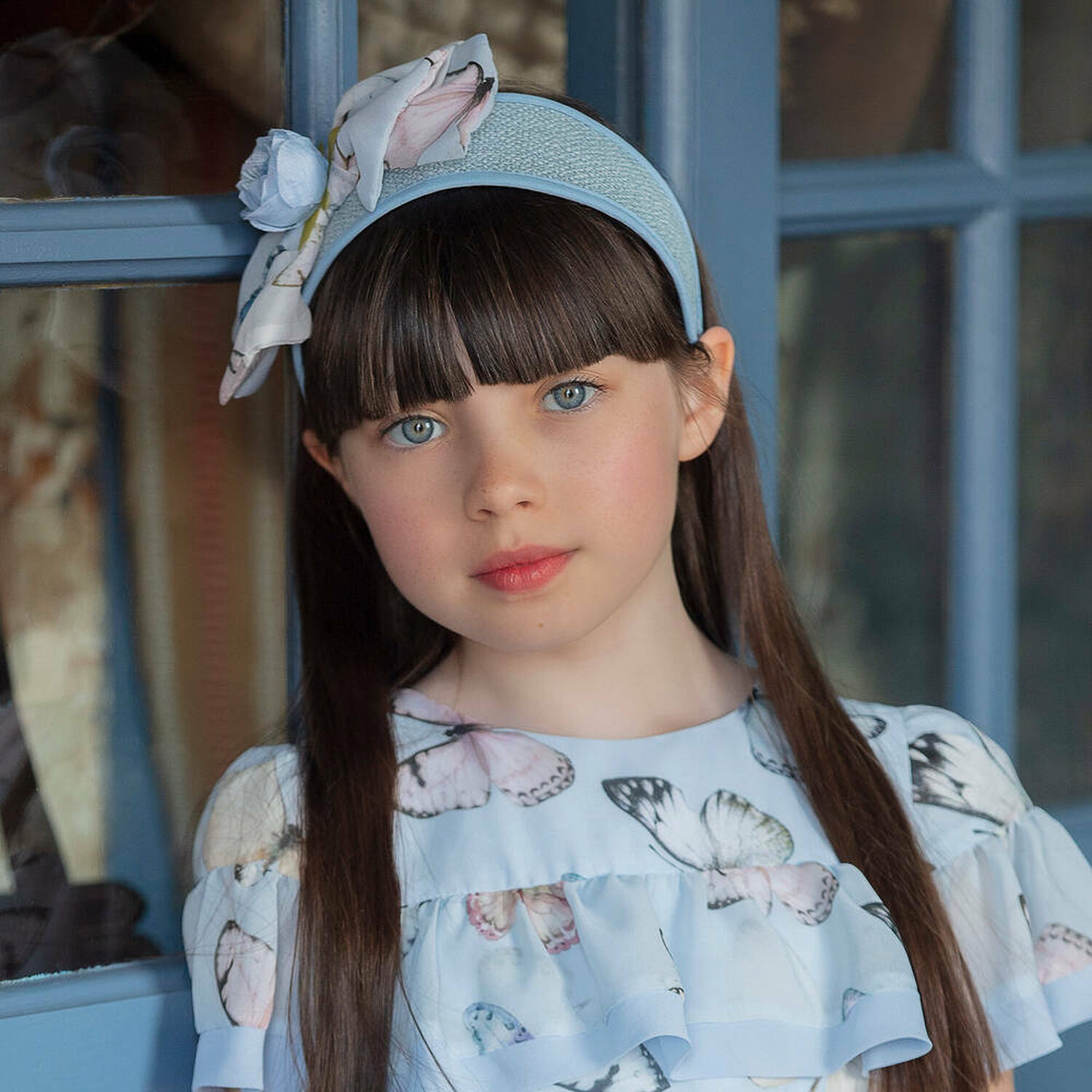 Girls Blue Wide Flower Headband, 1, hi-res image number null