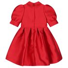 Girls Red Satin Jacquard Logo Dress, 2, hi-res