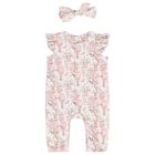 Baby Girls White & Pink Africa Romper & Headband Set  , 1, hi-res