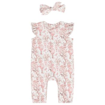 Baby Girls White & Pink Africa Romper & Headband Set  
