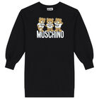 Girls Black Teddy Bear Logo Sweatshirt Dress, 3, hi-res