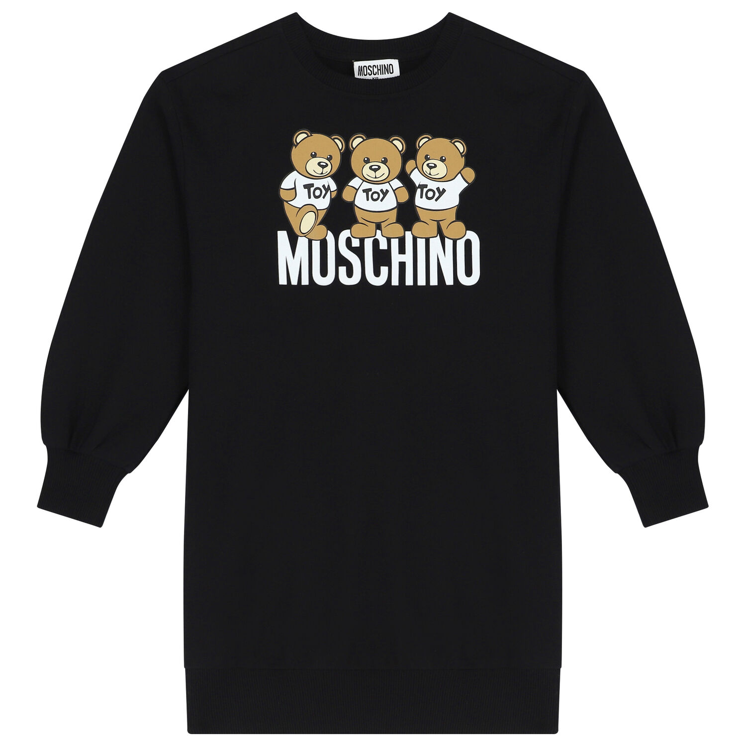 Girls Black Teddy Bear Logo Sweatshirt Dress, 3, hi-res image number null