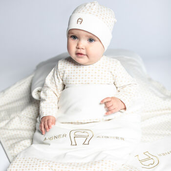 Ivory & Gold Pima Cotton Logo Baby Nest