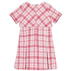 Girls Pink & White Check Tweed Dress, 1, hi-res