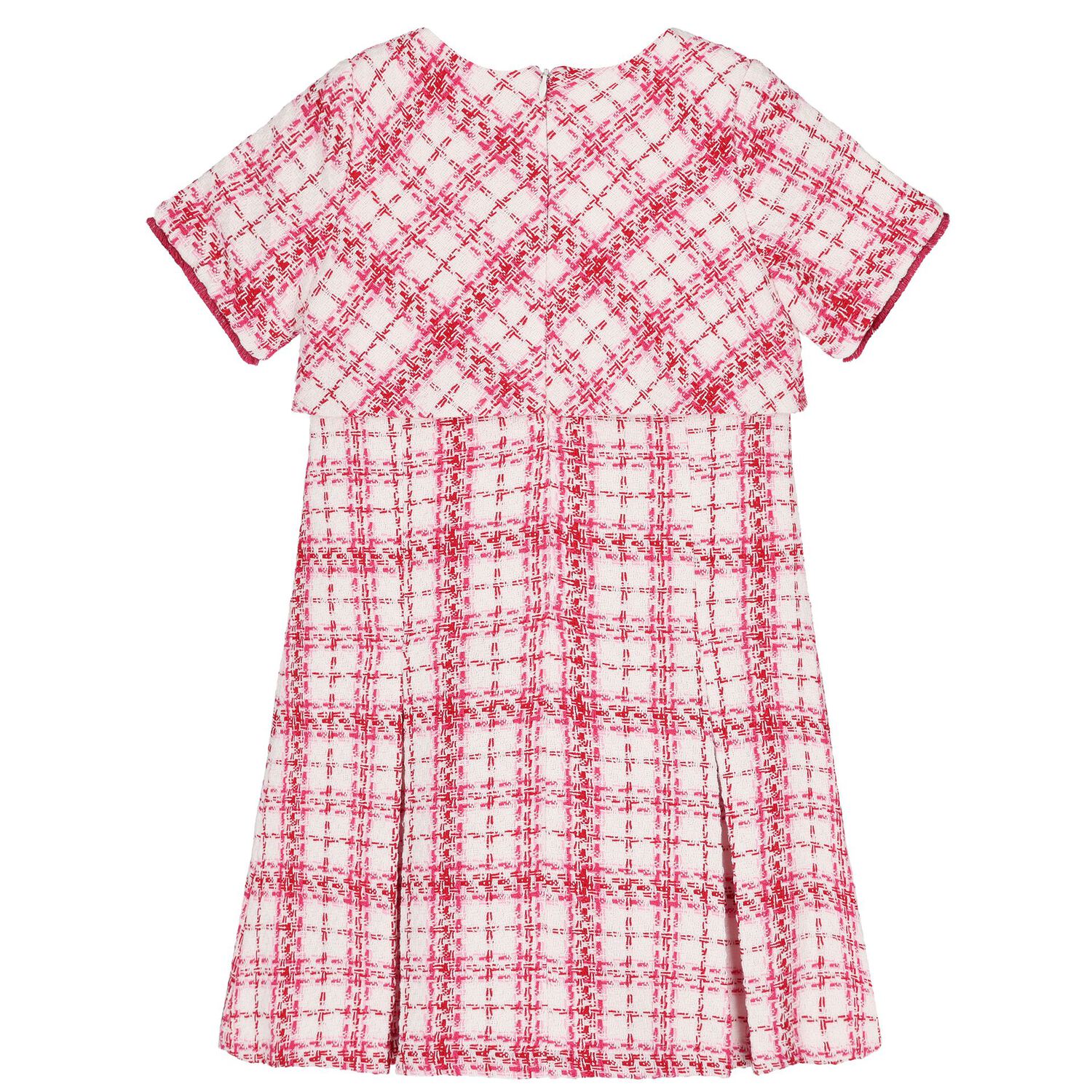 Girls Pink & White Check Tweed Dress, 1, hi-res