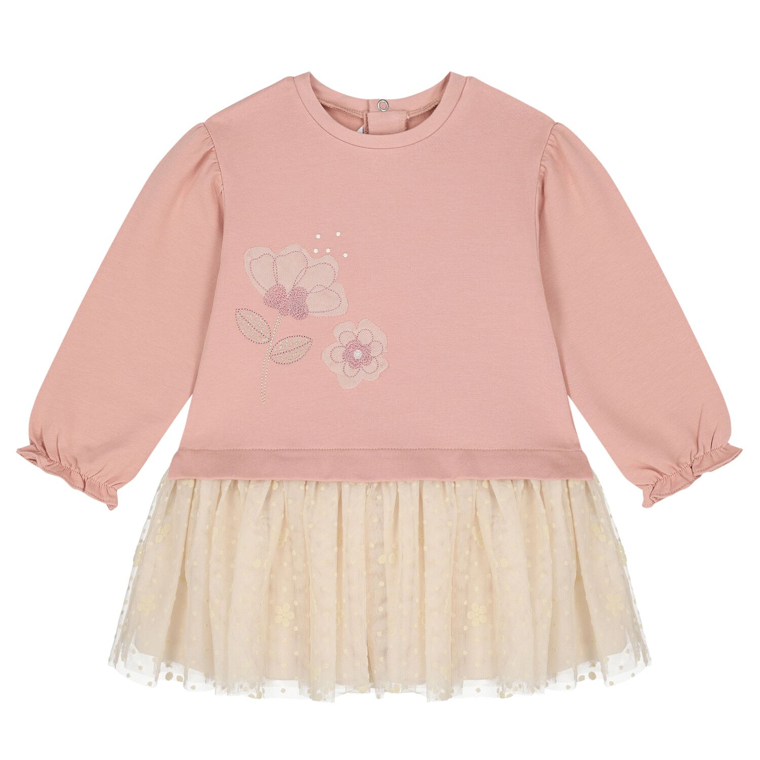 فستان تول للبنات باللون البيج و الزهري, 1, hi-res