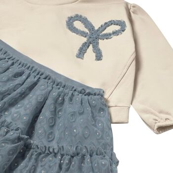 Younger Girls Beige & Blue Tulle Skirt Set