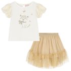 Girls Ivory & Gold Tulle Skirt Set, 1, hi-res