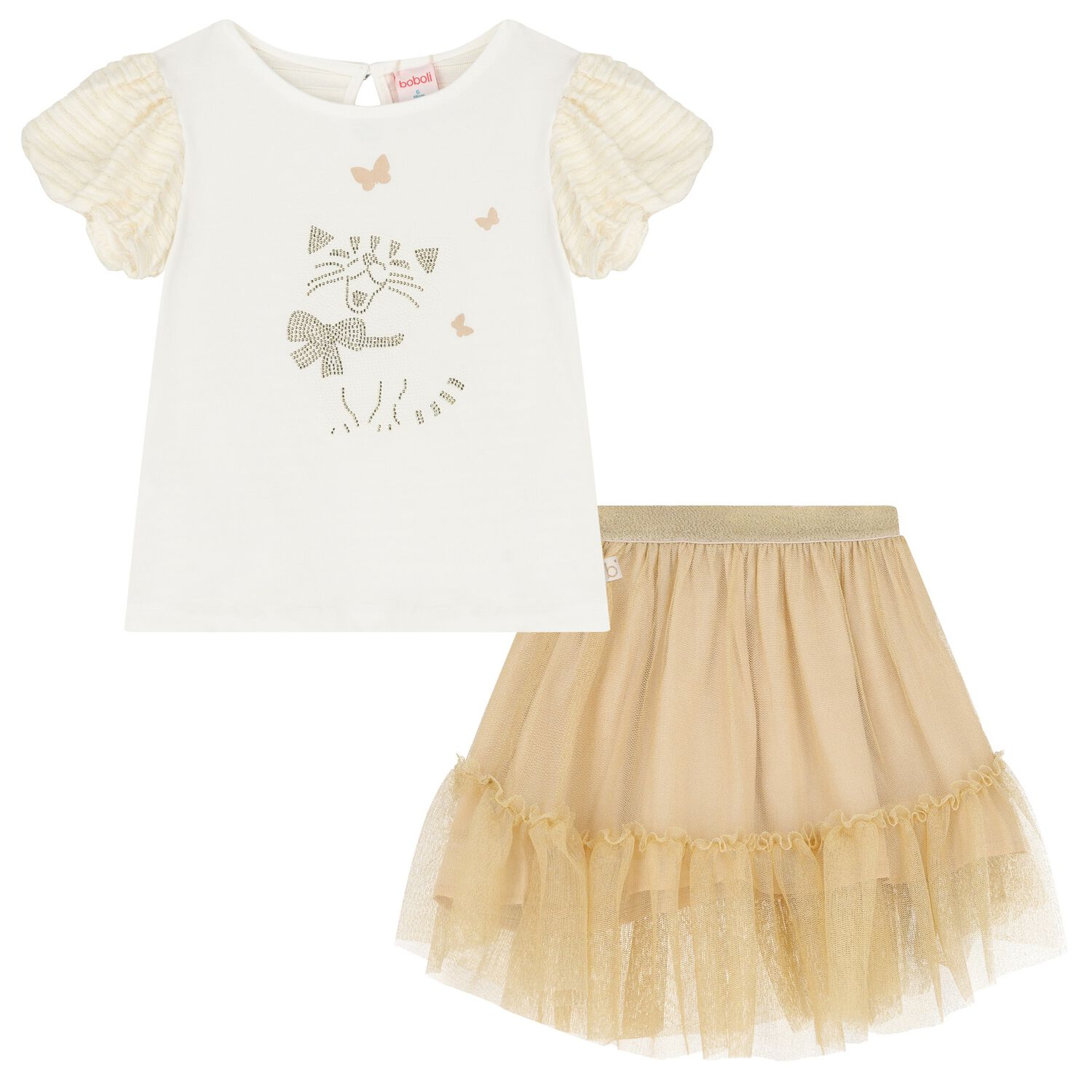 Girls Ivory & Gold Tulle Skirt Set, 1, hi-res image number null