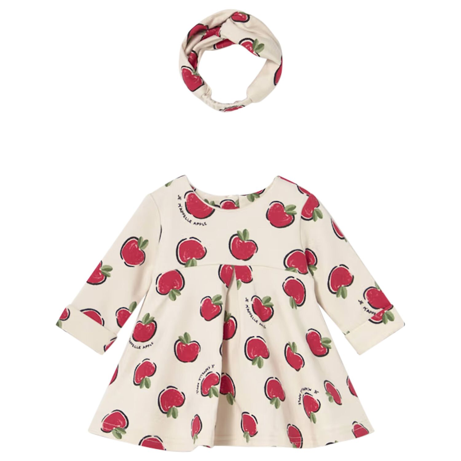 Baby Girls Beige Apple Dress Set, 2, hi-res