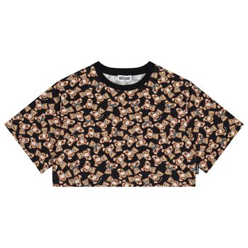 Girls Black Teddy Bear Logo T-Shirt