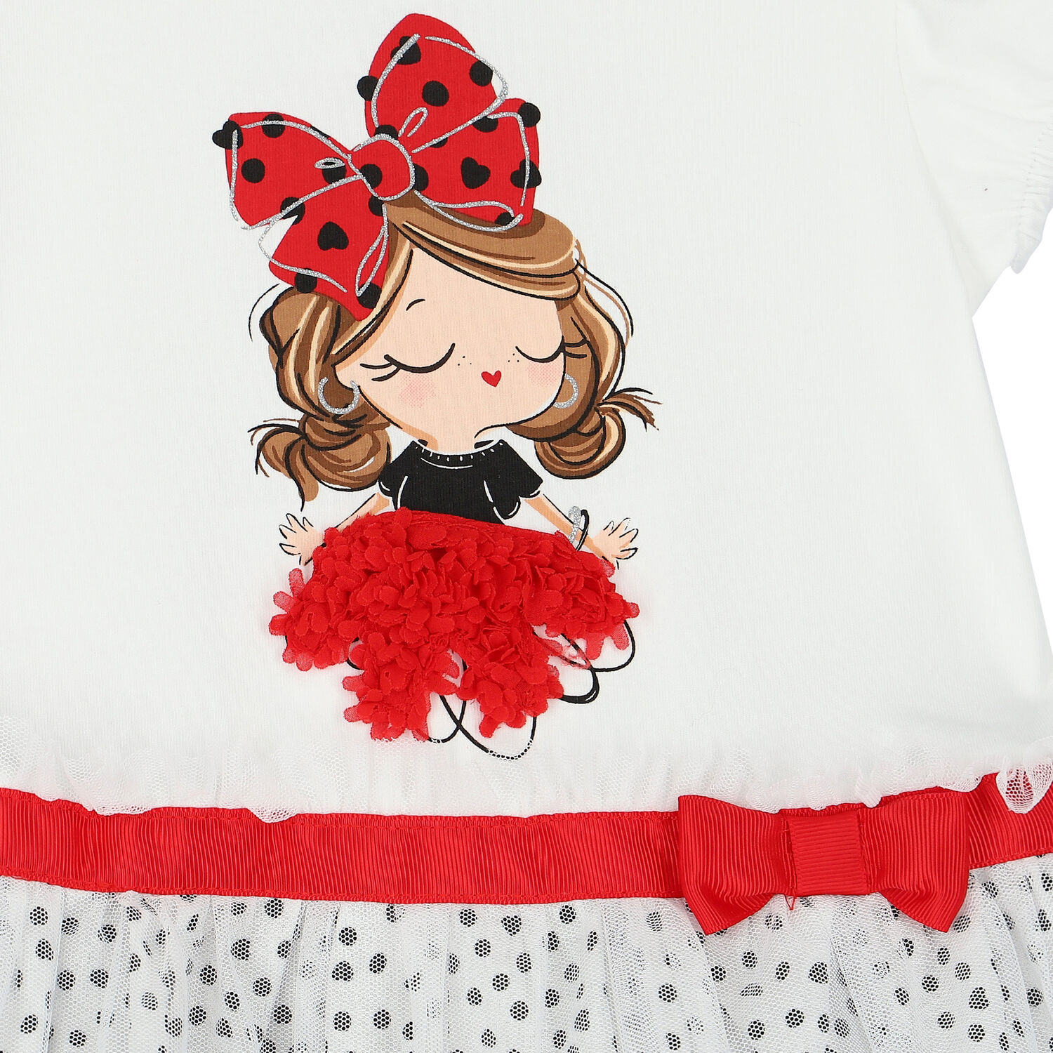 Younger Girls White Graphic Dress, 1, hi-res