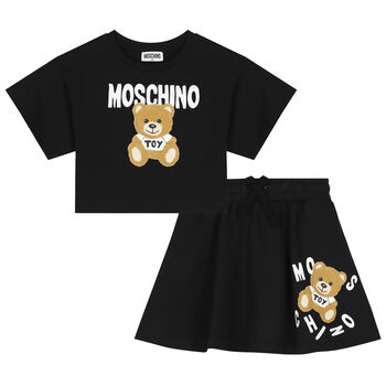 Girls Black Teddy Logo Skirt Set