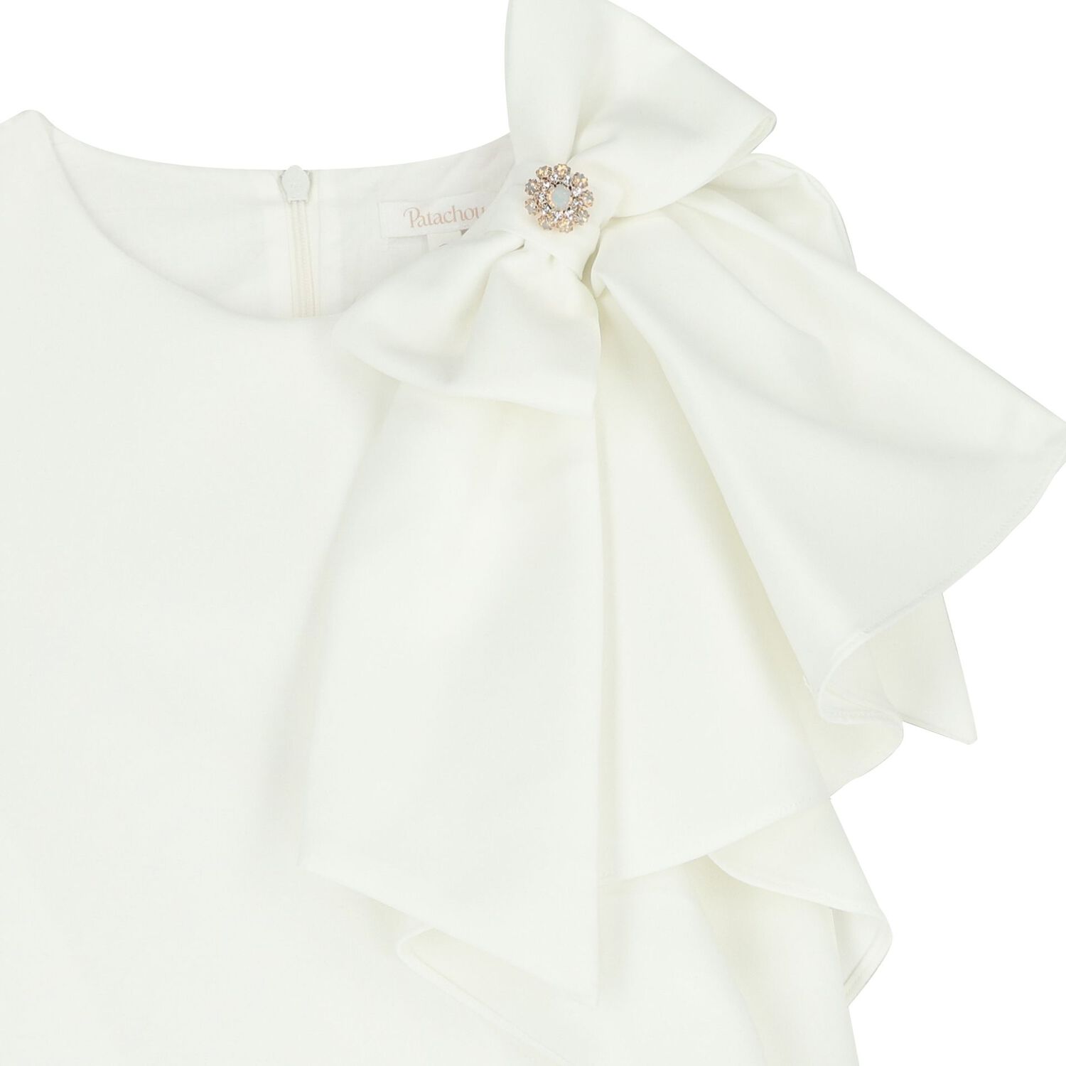 Girls Ivory Crepe Bow Dress , 1, hi-res