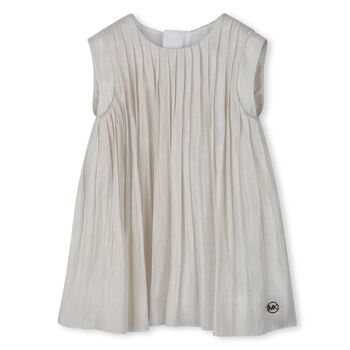 Younger Girls Beige Pleated Dress