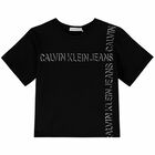 تيشيرت بالشعار باللون الاسود للبنات, 1, hi-res