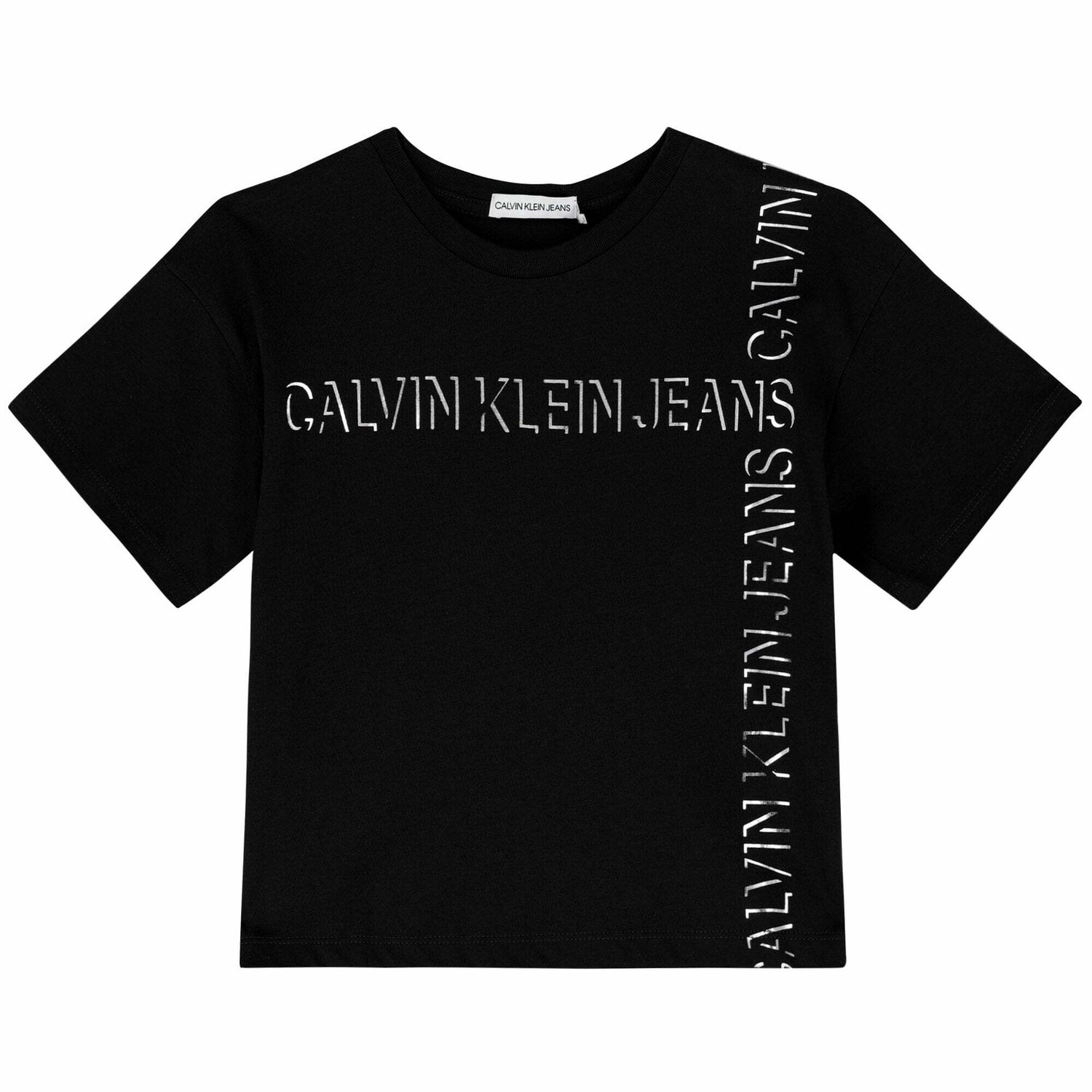 تيشيرت بالشعار باللون الاسود للبنات, 1, hi-res image number null