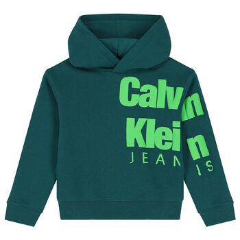 Boys Green Logo Hooded Top