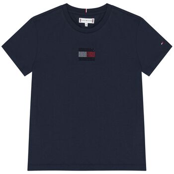 تي شيرت بناتي أزرق داكن مزين بشعار