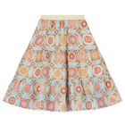 Girls Blue Logo Tiered Skirt, 1, hi-res