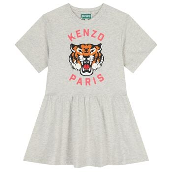 Girls Grey Tiger Logo Dress