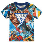 طقم شورت أولاد بالشعار باللون الأزرق والبرتقالي, 1, hi-res