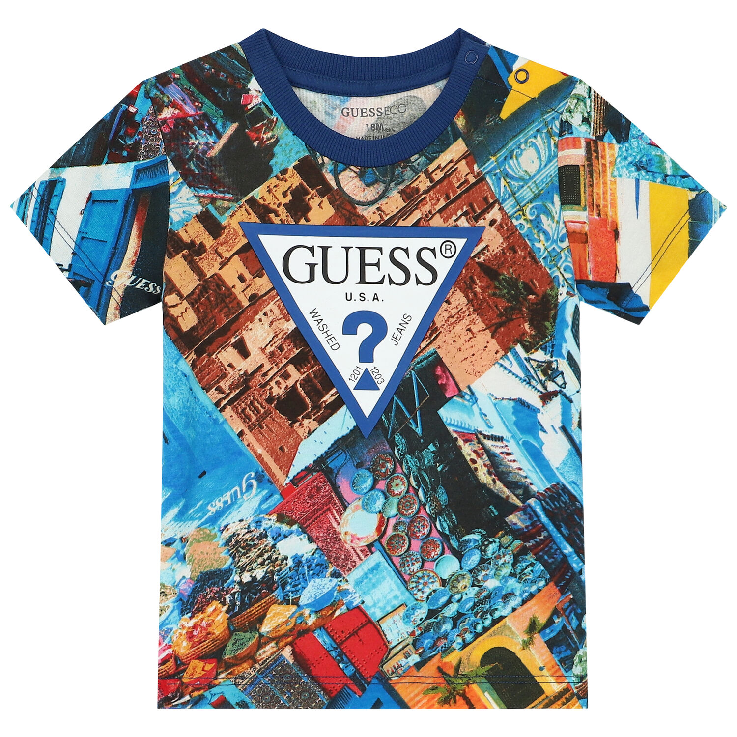 طقم شورت أولاد بالشعار باللون الأزرق والبرتقالي, 1, hi-res