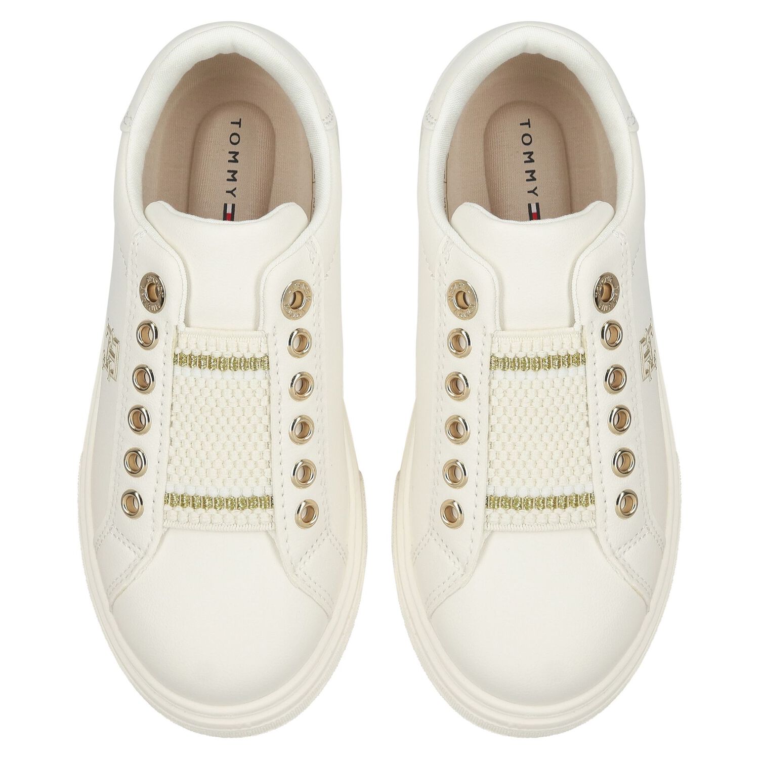 Girls Ivory & Gold Logo Trainers, 1, hi-res image number null