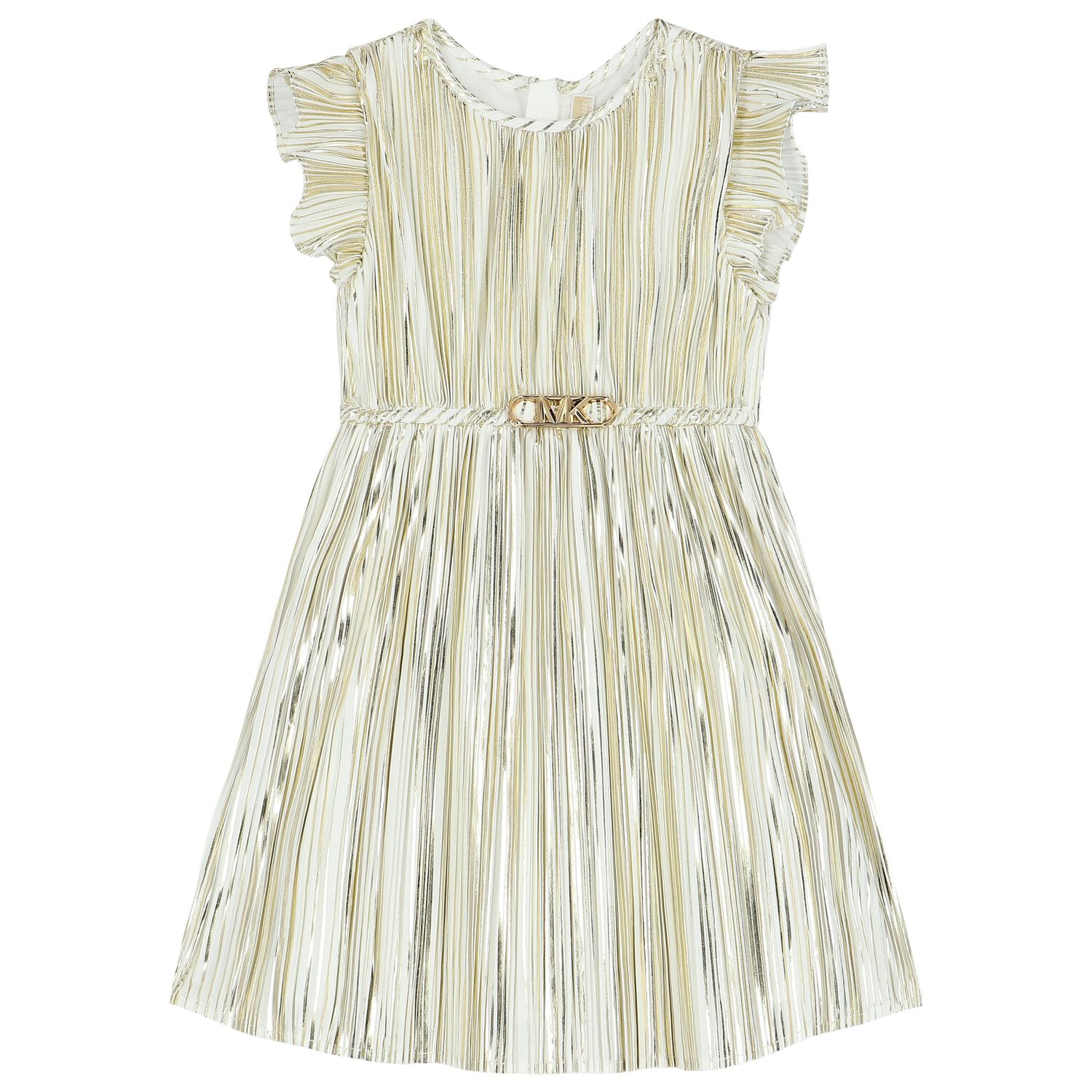 Girls Gold Logo Pleated Dress, 1, hi-res
