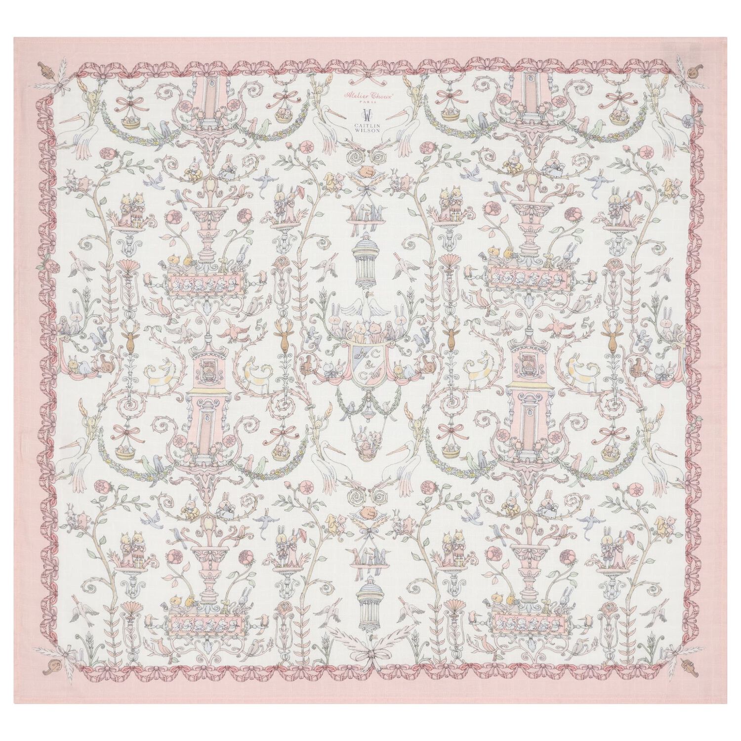 Baby Girls White & Pink Toile de Jouy Carr&eacute; Swaddle & Bib Gift Set, 1, hi-res