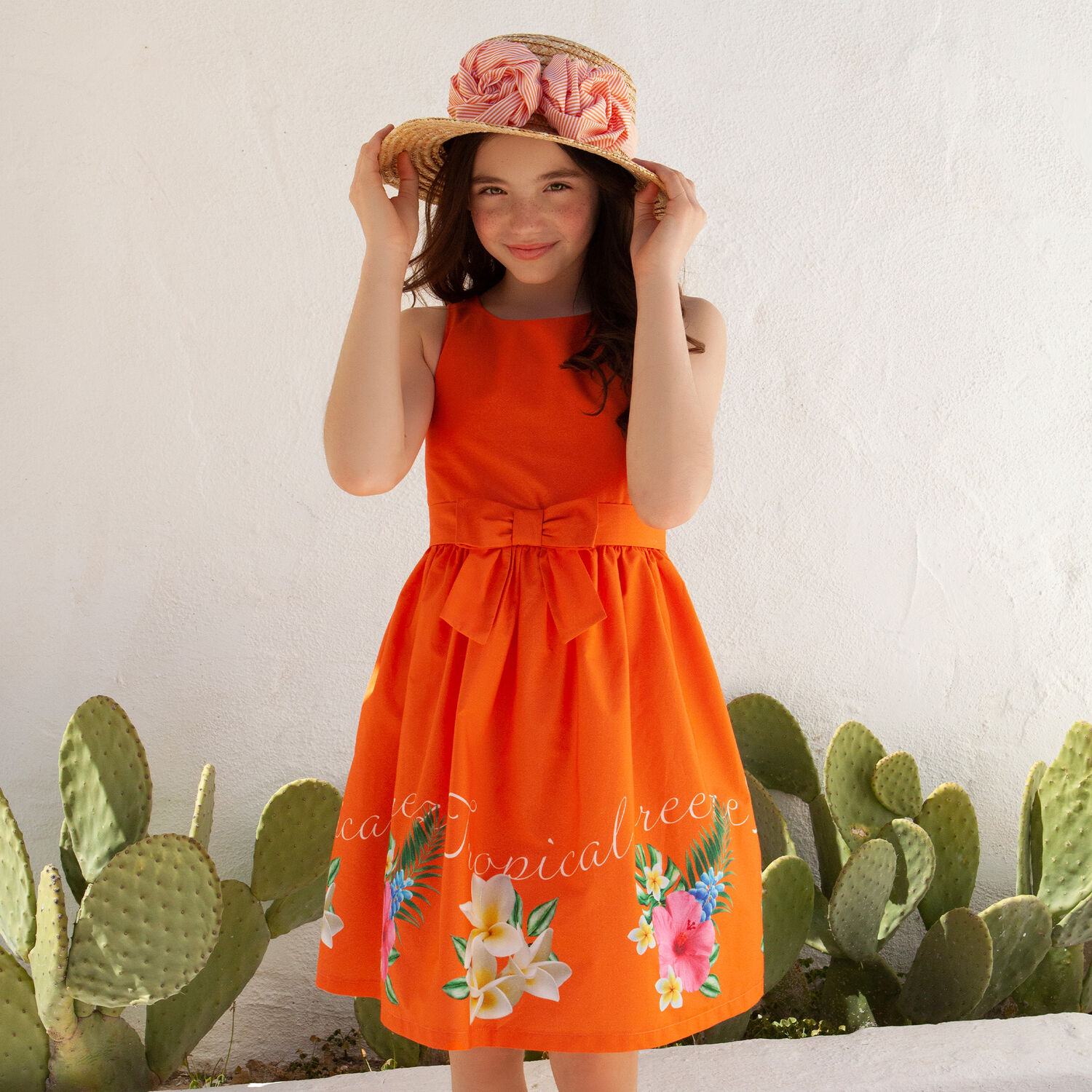 فستان بطبعة الزهور باللون البرتقالي, 1, hi-res