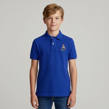 Boys Blue Polo Bear Polo Shirt