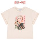 Girls Ivory T-Shirt & Headband Set, 3, hi-res